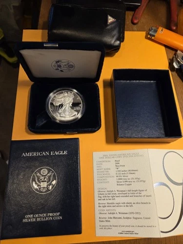 2006 W 1oz US American Silver Eagle $1 Dollar Proof Bullion Original Box Coa