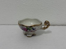 Vintage Miniature Footed Teacups w/ Pink Roses  Gold Rims, 2" Tall