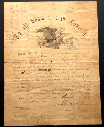 Civil War West Virginia Military Discharge MINOR MORGAN Miner Signed Document