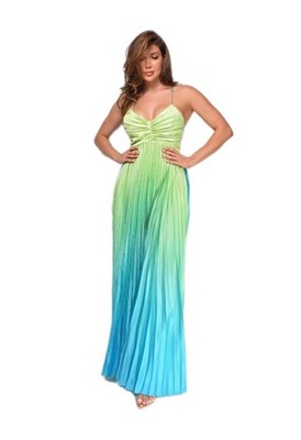 Luxxel Blue-Green Multi Color Pleated Ombre Maxi Dress | eBay Luxxel Blue-Green Multi Color Pleated Ombre Maxi Dress | eBay