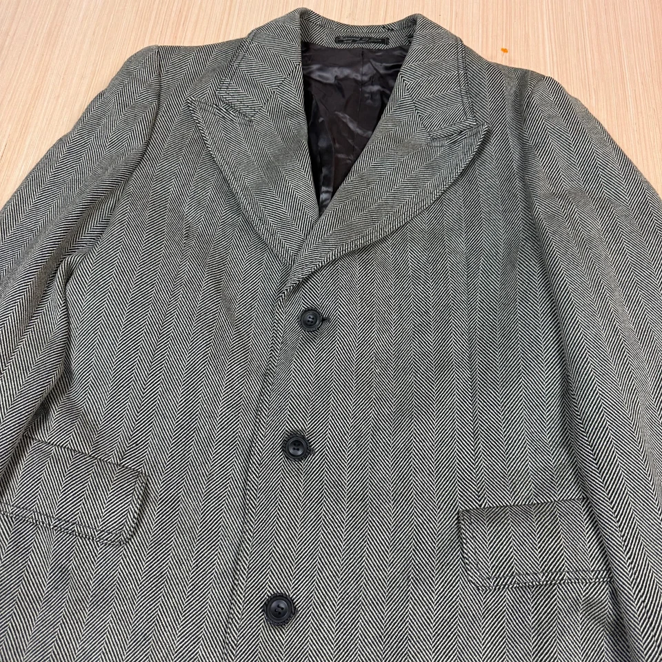 Abrigo de Colección Montgomery Ward Lana Espiga Abrigo Coche Top 42 Blanco y Negro Foto 2 de 4