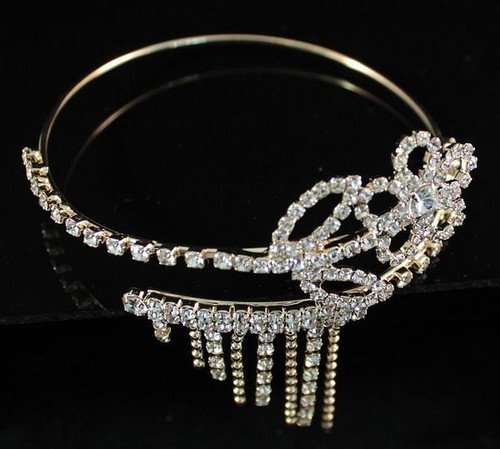 BRAZALETE DE CRISTAL DE ESTRÁS TRANSPARENTE CON FLORES BRAZALETE DE BODA B061 DORADO - Imagen 2 de 2