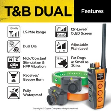 Dogtra T&B DUAL 2-DOG 1.5 Mi. Upland Waterproof Beeper e-Collars Remote Trainer