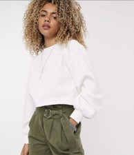 Topshop cropped puffy sleeve sweatshirt in ivory size 4-6