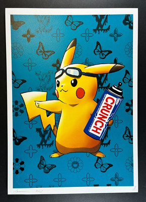 DEATH NYC 45x32cm Ltd Ed Signed Graffiti Pop Art Print, COA Pikachu Crunch LV B
