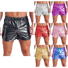 Mens Shiny Metallic Boxer Shorts Holographic Booty Shorts Sparkly with Pocket
