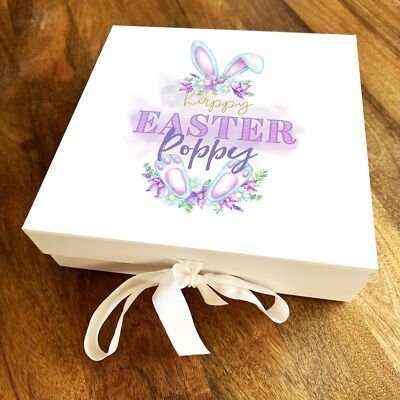 Hübsches Aquarell Hase Frohe Ostern personalisiert quadratisch Geschenkbox