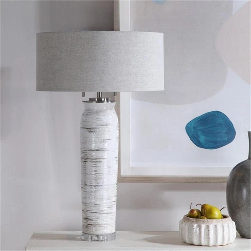 Uttermost Lenta Ceramic Iron and Crystal Table Lamp in Off White - Picture 6 of 9