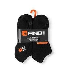AND1  Men's Cushion NO SHOW Socks 12 pack ARCH COMPRESSION Reinforced heel Toe