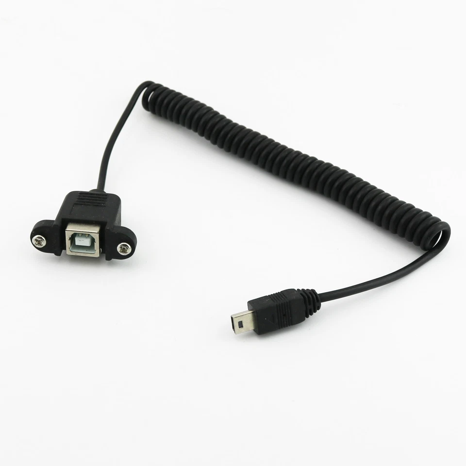 10x USB 2.0 B Female Panel Mount To Mini USB 5 Pin Male Coiled Spiral Wire Cable - Image 2 of 4