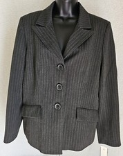Suit Studio Blazer Jacket Coat Womens Size 12p 12 Petite Black Gray Striped Nwt