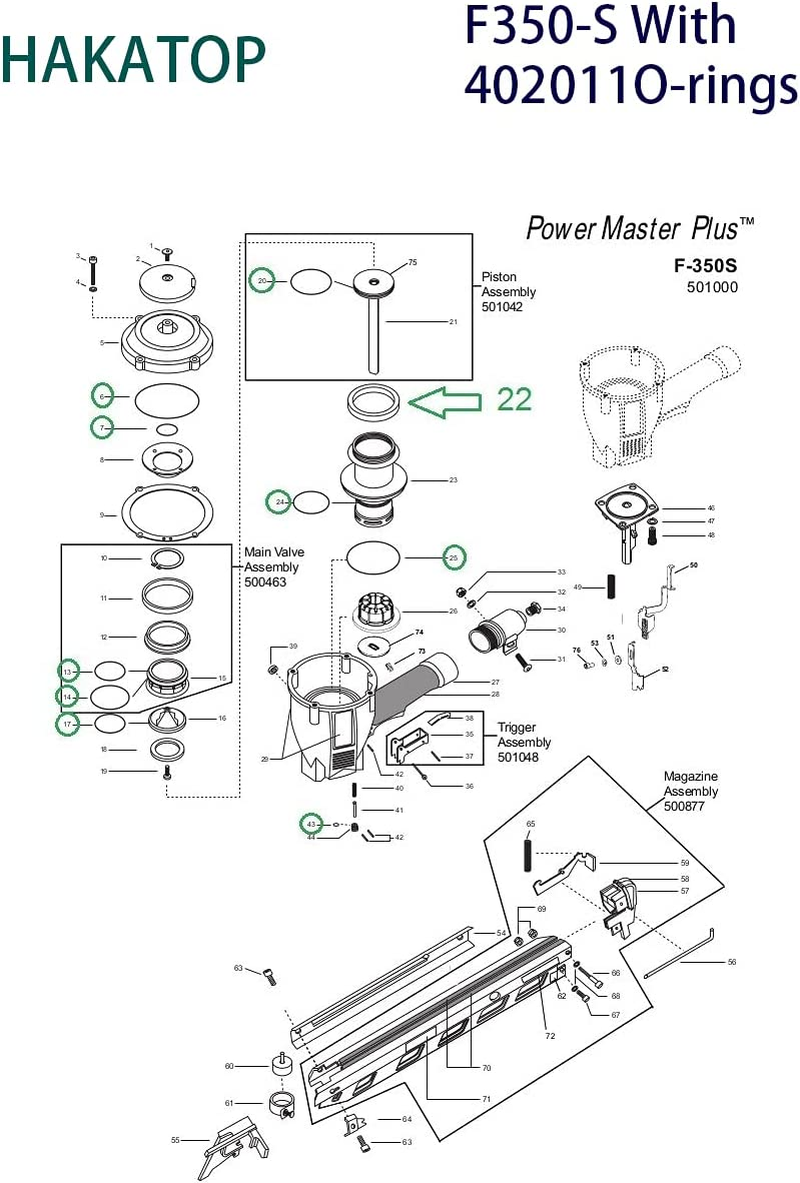 O-Ring Rebuild Kit For F350S F250S F325C Framing Nailer - Includes Piston Bumper & Seals