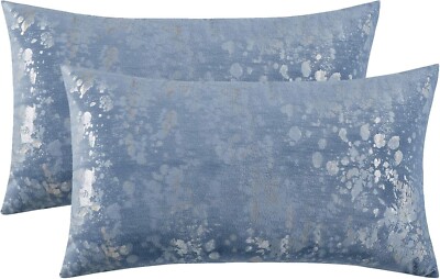 2er Pack, Samt Kissenbezug 30x50cm Quadrat Silber Gold Druck Deko Hals