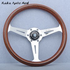 NARDI Classic 360mm Mahogany Wood Steering Wheel with Silver Chrome Finish