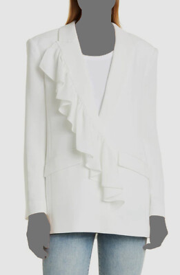 $526 Cinq A Sept Women's Ivory Margo Ruffle Peak Lapel Blazer Jacket Size 2