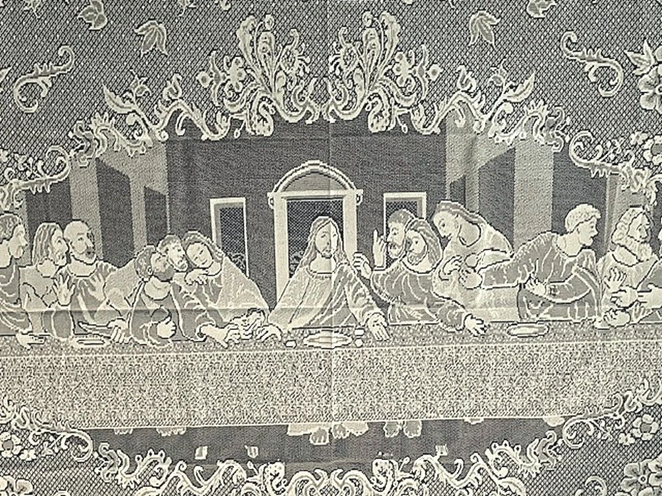 Last Supper Inspiration Lace Tablecloth Beige 60" x 86" Diningroom Free Shipping - Image 2 of 4