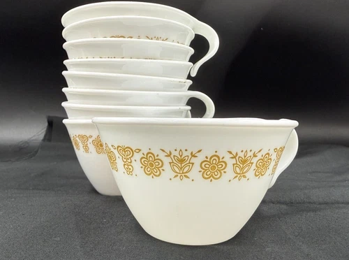 CORELLE Corning Butterfly Gold Harvest Hook Handle Cups Set of 9 Vintage