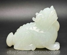 2.6" Chinese Natural Hetian Jade Carving Dragon Beast Mythical Animal Amulet
