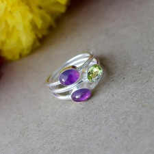 Amethyst  Peridot Cut Gemstone 925 Sterling Silver Ring Party Wear Jewelry