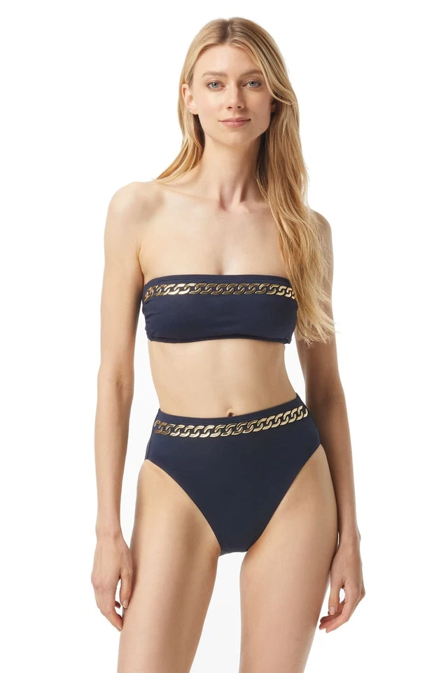 Top de bikini Michael Michael Kors para mujer cadena bandeau nuevo azul marino S Foto 4 de 4