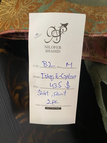 $435 Nilofer Shahid Ishq-e-Gulzar Shirt Pant India Pakistan | Olive & Gold | M - Picture 4 of 17