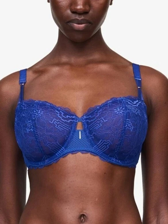 Chantelle Waltz bra 36B EU 80B FR 95B unpadded blue electric demi balcony  lace