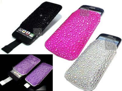 Luxury Crystal Bling Sparkle Diamond Pull Up Tab Cord Case Cover Pouch Various M
