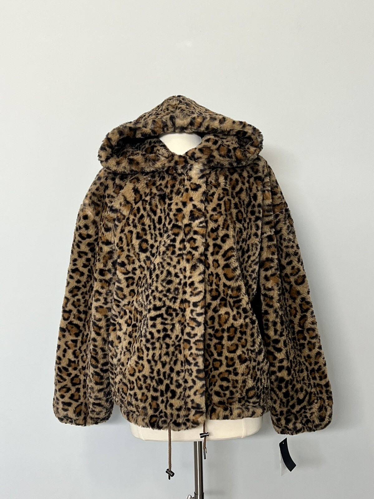Black Leopard Faux Fur Hooded Jacket 