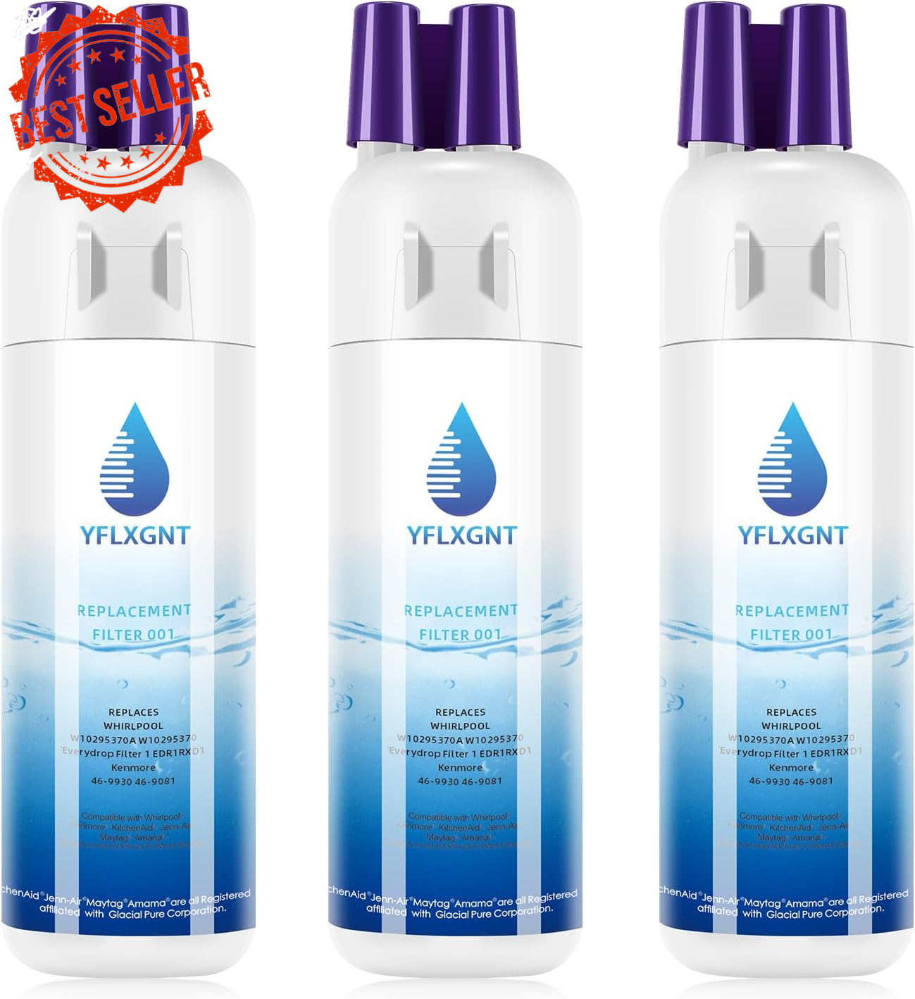 Whirlpool W10295370A EDR1RXD1 Water Filter Replacement 3-Pack