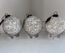 3-NIB ROBERT STANLEY 4” TAUPE GLASS FLOCKED ORNAMENTS