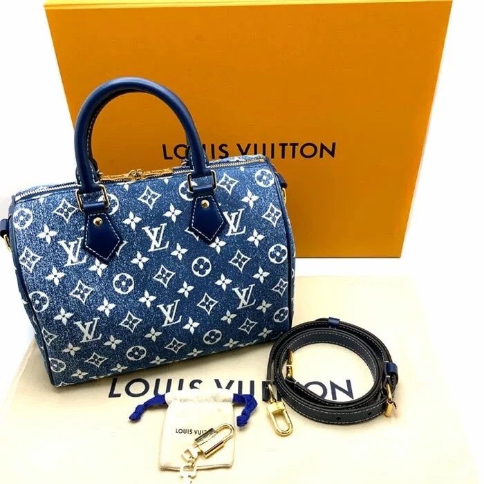 LOUIS VUITTON Speedy 25 Crossbody Bag Denim Blue Monogram Hand Shoulder  Auth New