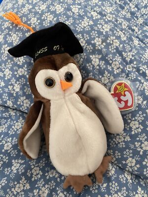 Ty Beanie Baby Wise The Owl Class Of '98 Retired 1998 Original ~ Etikett geschützt