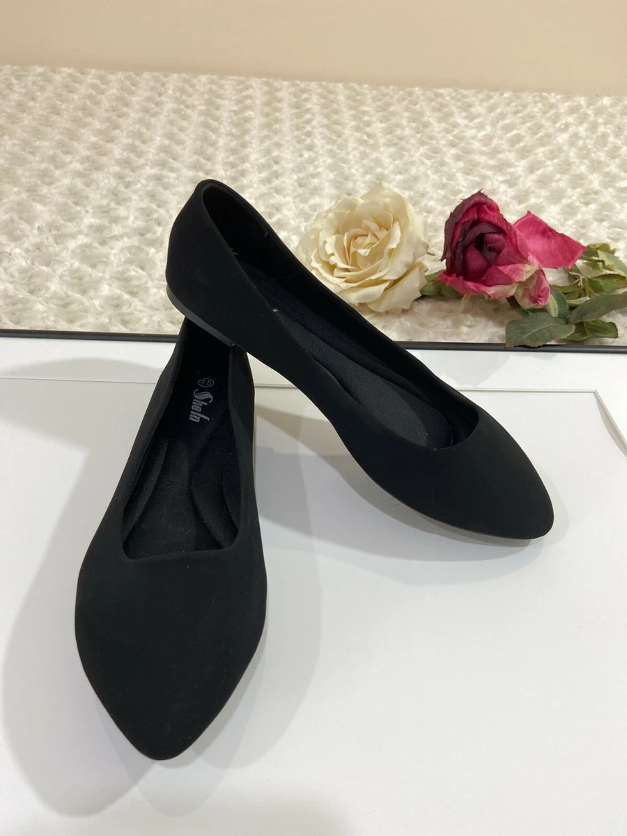 SHELN Women NWOT Flat Shoes S7.5 M Black Suede 1 4
