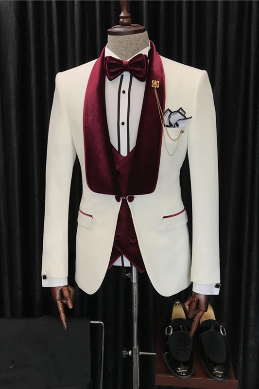 STAR Men Suit Ivory Shawl Lapel Luxury Groom Prom Party Tuxedo
