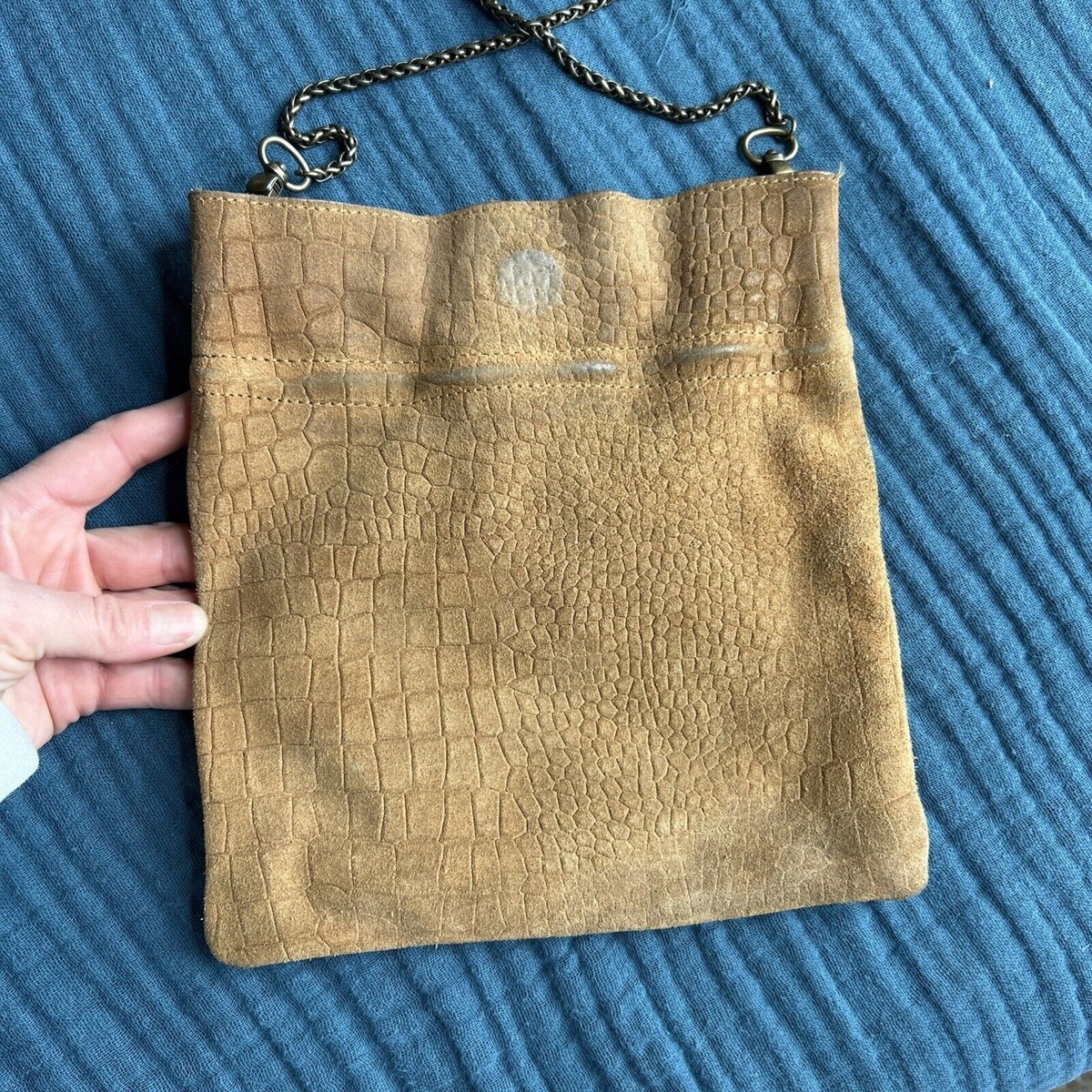 Free People Brown Nicolette Leather Cow Suede Chain Crossbody Bag