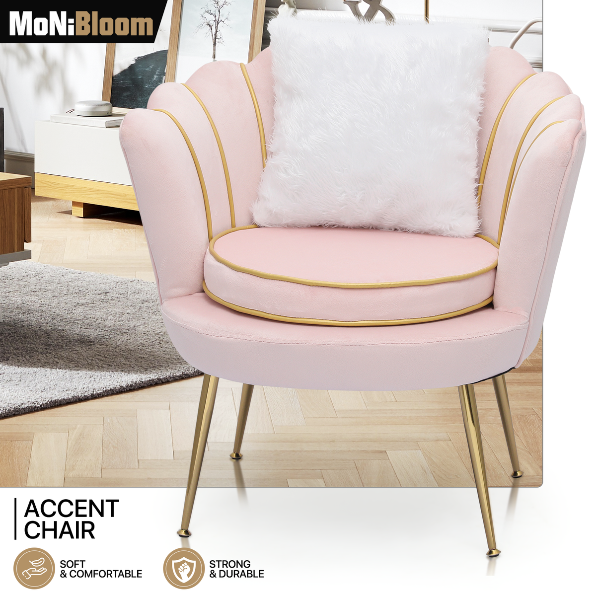 Pink Vanity Scalloped Back Accent Chair Home Upholstered Tufted