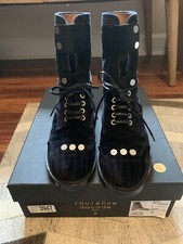 Laurence Decade Striped Velvet Lace-up Combat Boots -size 6