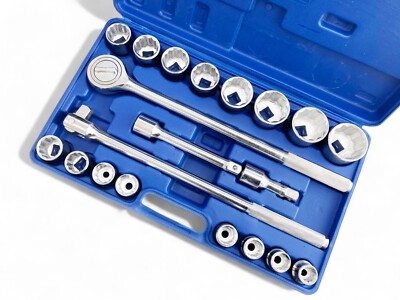 3/4'' Steckschlüsselsatz Schwerlast - 19mm - 50mm Stecknüsse 12 Punkt Bi Sechskant im Tragetasche