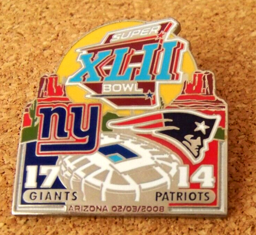 SB Super Bowl 42 XLII Giants Patriots Pin NY New York Champions 17 bis 14