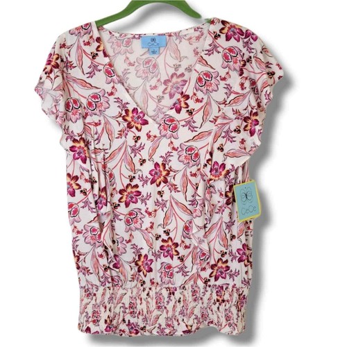 CeCe Ruffle White Pink Floral Smocked 
