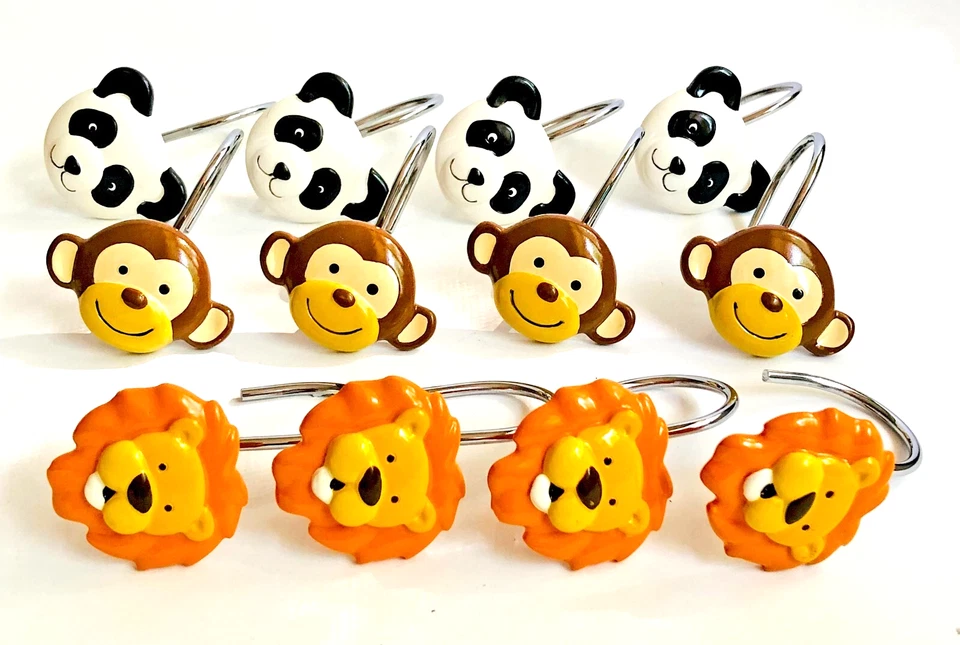 Cortina de ducha para animales de zoológico + 12 soportes para cortinas para animales Saturday Knight 70x72 C162 Foto 2 de 4