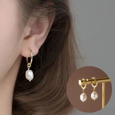 Pear Hoop Earrings Round Shape Gold Plated Drop Dangle Sterling Silver Jewellery