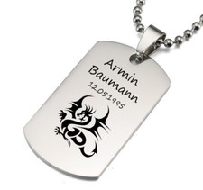 ID Dog Tag mit Kette Edelstahl mit Gravur nach Wunsch Anhänger Marke Neu