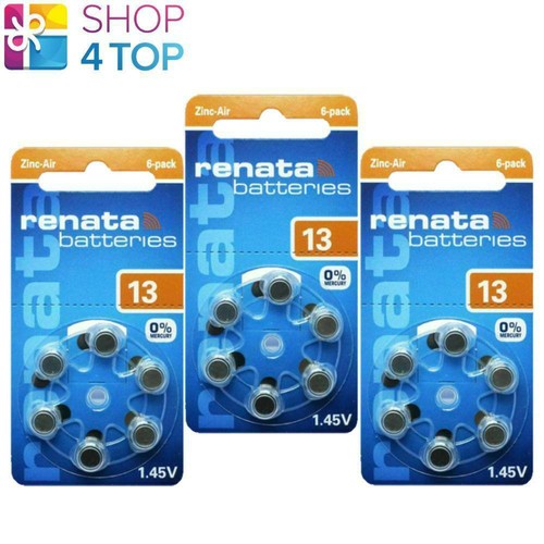Renata Hearing Aid Batteries Size 13 PR48 1.45V Zinc Air No Mercury Exp