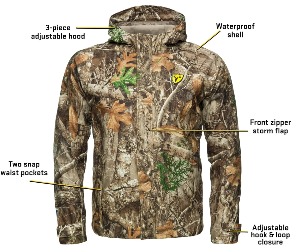 Waterproof Windproof Camo Hunting Jacket Ergonomic Hood Lightweight Outdoor Gear - Image 4 of 4