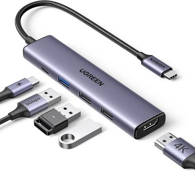 UGREEN Revodok 105 USB C Hub 100W PD, 4K HDMI, 3x USB A Adapter für iPhone,
