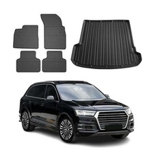 Fußmatten & Kofferraumwanne Set für Audi Q7 4M 2015-2026 Gummi Schwarz TPE 5x