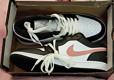 Jordan Air Jordan 1 Low Black Rust Pink White Men's Leather Sneaker 553558-165