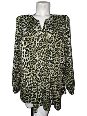 Laura Scott Top Green Animal Print Pleated Pin-tucked Button Blouse Size 18/20W