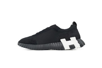 HERMES Bouncing Sneaker Black White Canvas Lace Up Casual Shoes